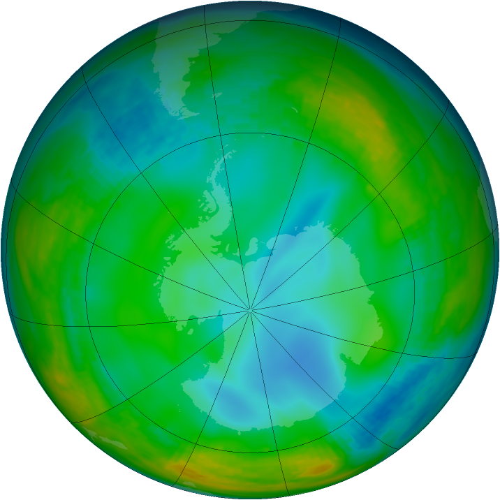 Antarctic ozone map for 26 June 1991